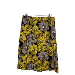 Who What Wear yellow black floral back pleat skirt size 6